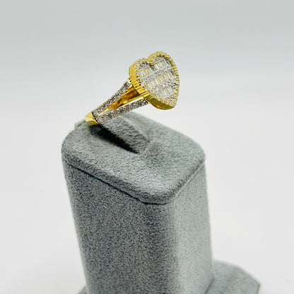 10k Gold Diamond Baguette Heartline Ring