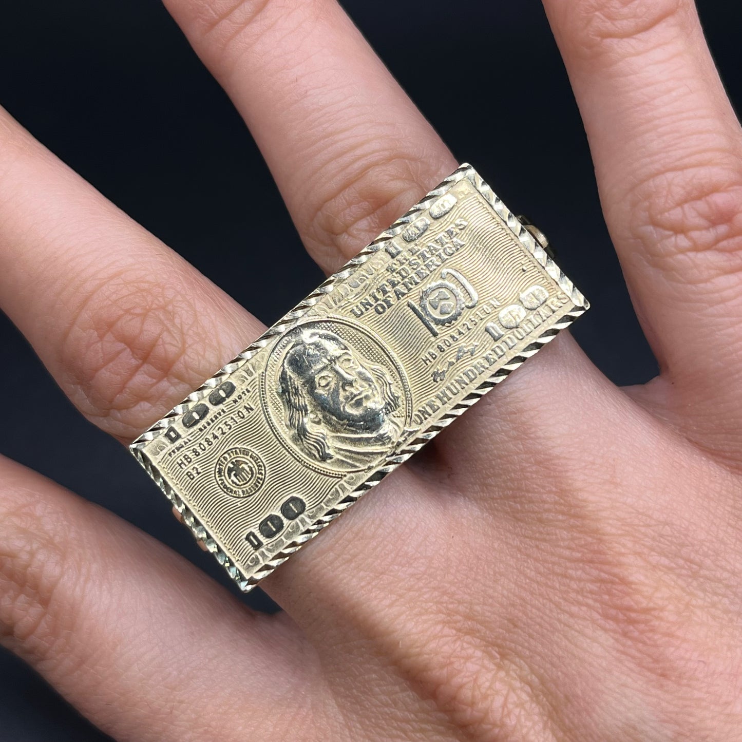 10K Gold 2-Finger $100 Bill Ring