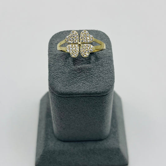 10k Gold Cz Heart Clover Ring