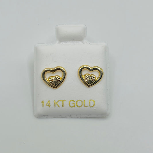 14k Gold Two Tone Heart Screwback Earrings