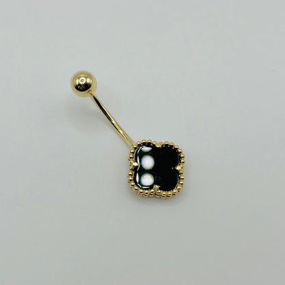 14k Gold Black Clover Belly Ring