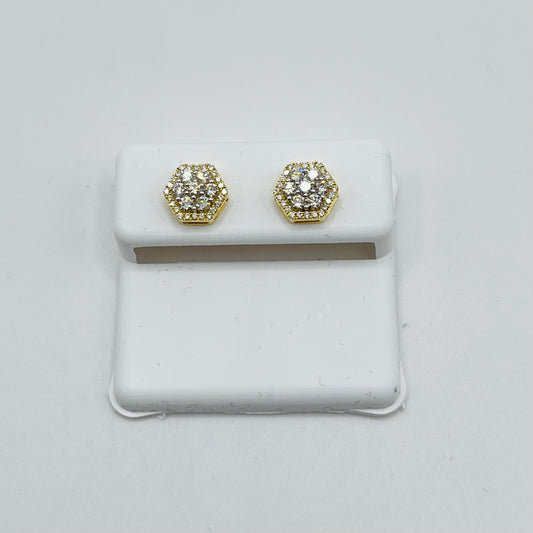 10k Gold Diamond Hexagon Earrings