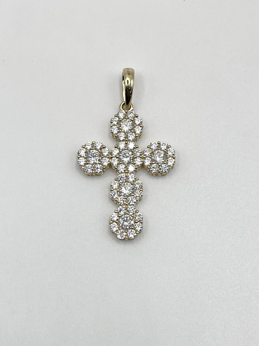 10k Gold White CZ Flower Cross