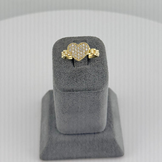 10k Gold Beaded Cz Heart Rx Band Ring