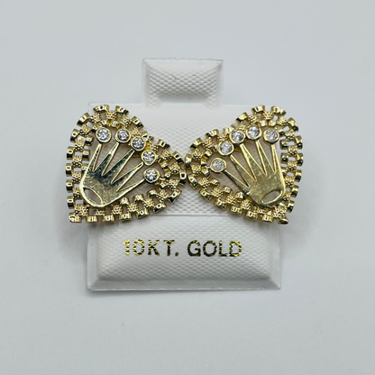 10K Gold RX Heart Earrings with Crown