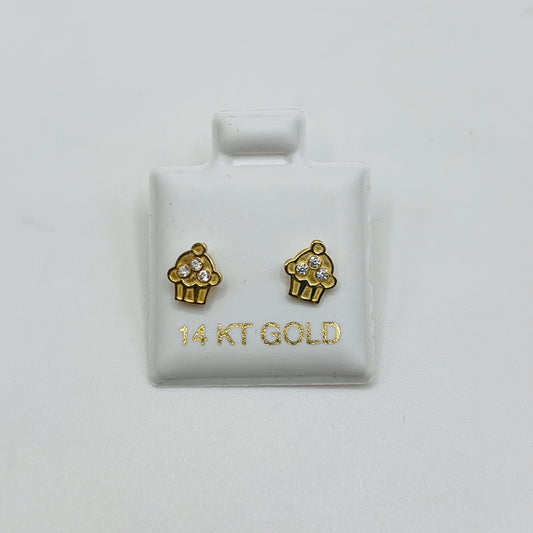 14k Gold Cupcake Cz Baby Earrings