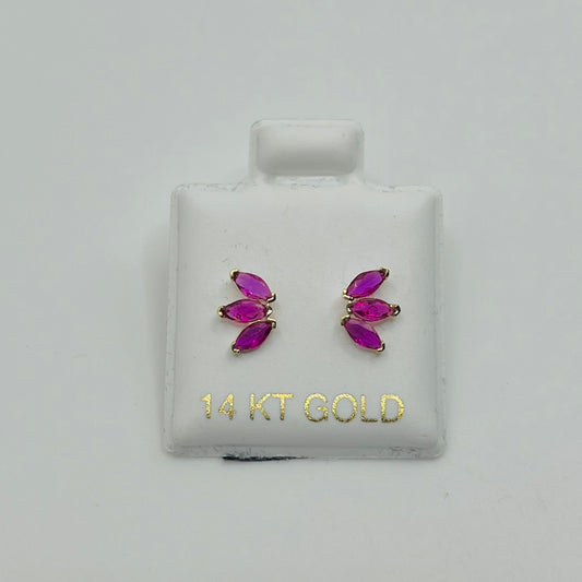14k Gold 3 Beaded Stone Screwback Earrings