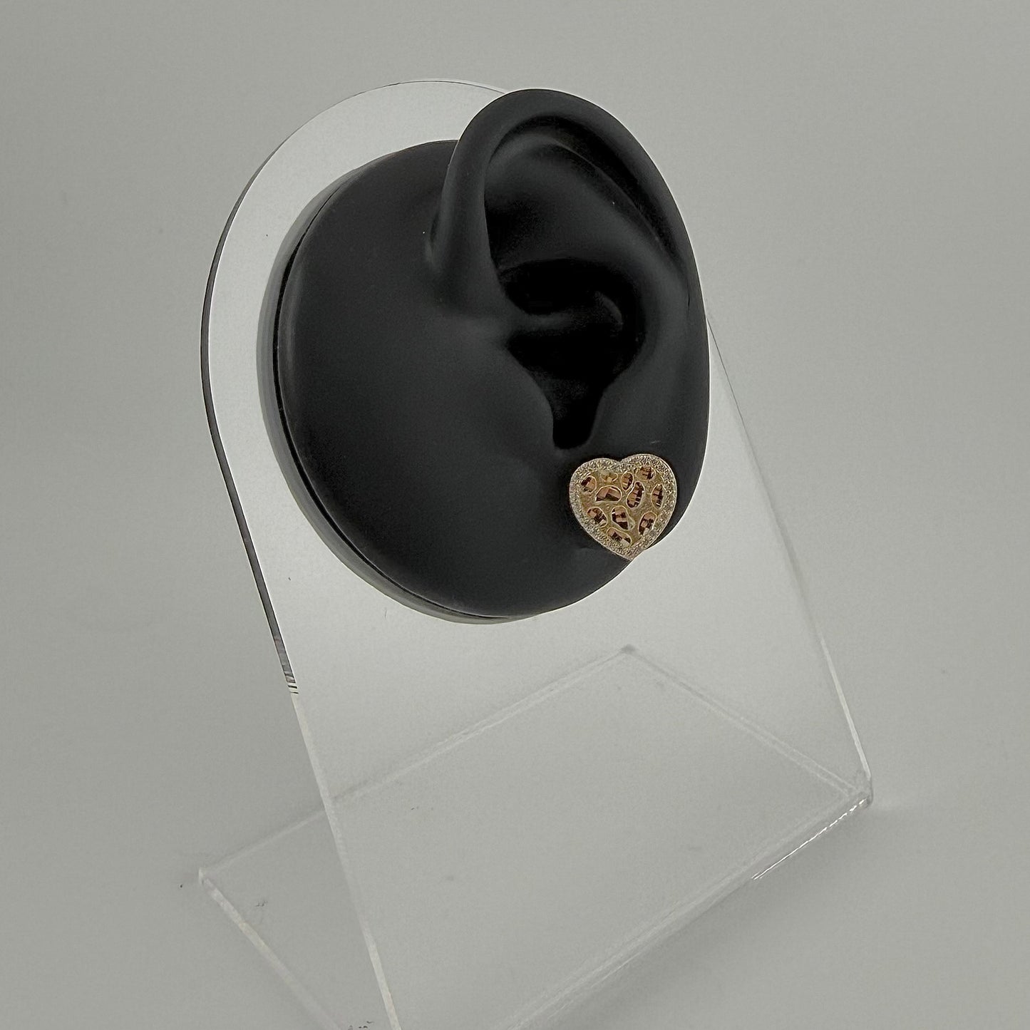 10k Gold Flat Heart Nugget Cz Border Earrings