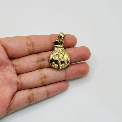 10K Gold Money Bag Charm with CZ's