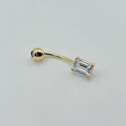 14k Gold Emerald Cut Cz Belly Ring