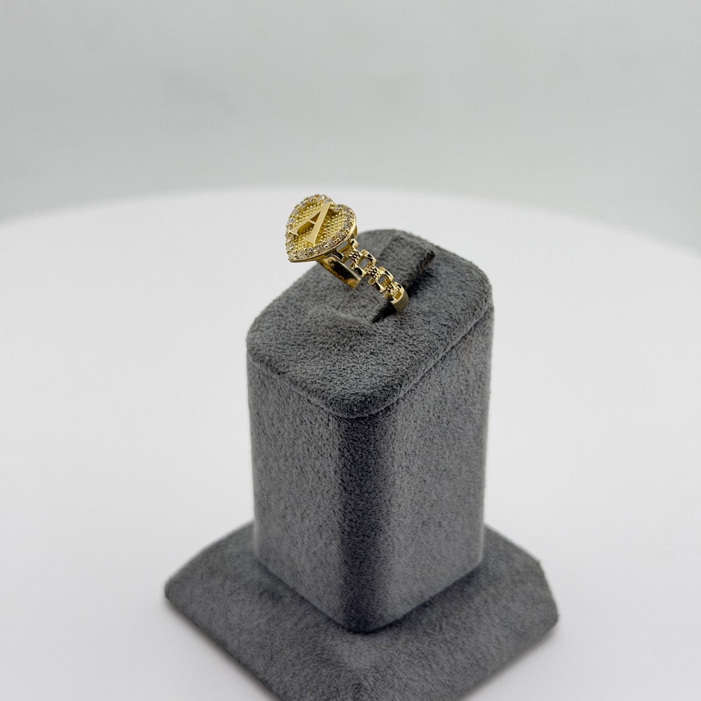 10k Gold Heartly Cz Initial Rx Band Ring