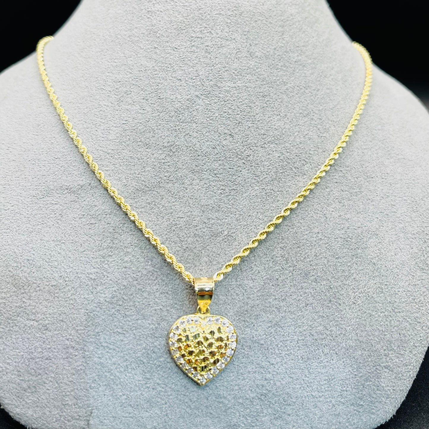 10k Gold Nugget with CZ Border Heart Charm