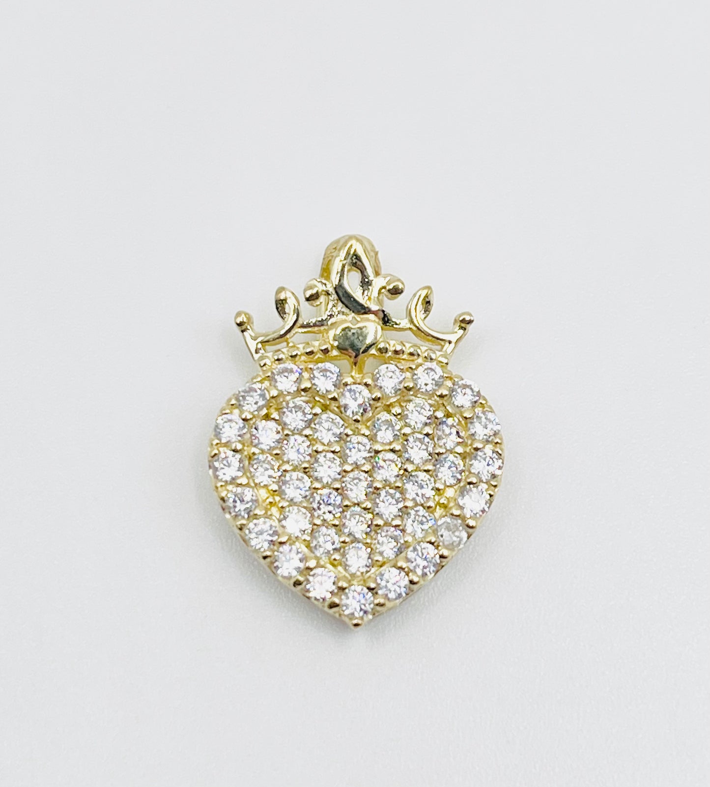 10K Gold CZ heart with Crown Charm