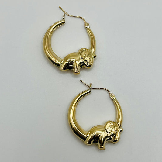 10k Gold Elephant High Polish Hoops (Medium)