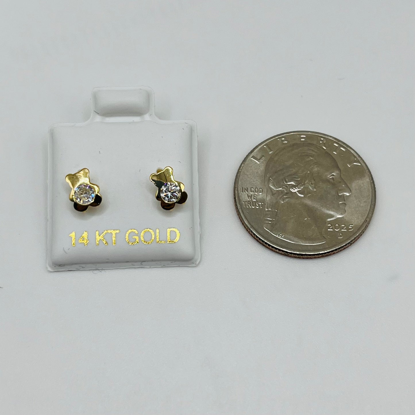 14k Gold Teddy Bear Cz Belly Baby Earrings