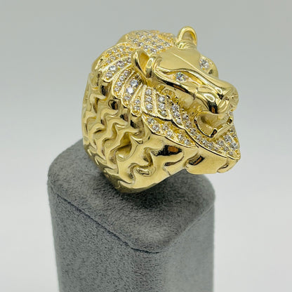 10K Gold CZ Lions Head Lightweight Ring (L)