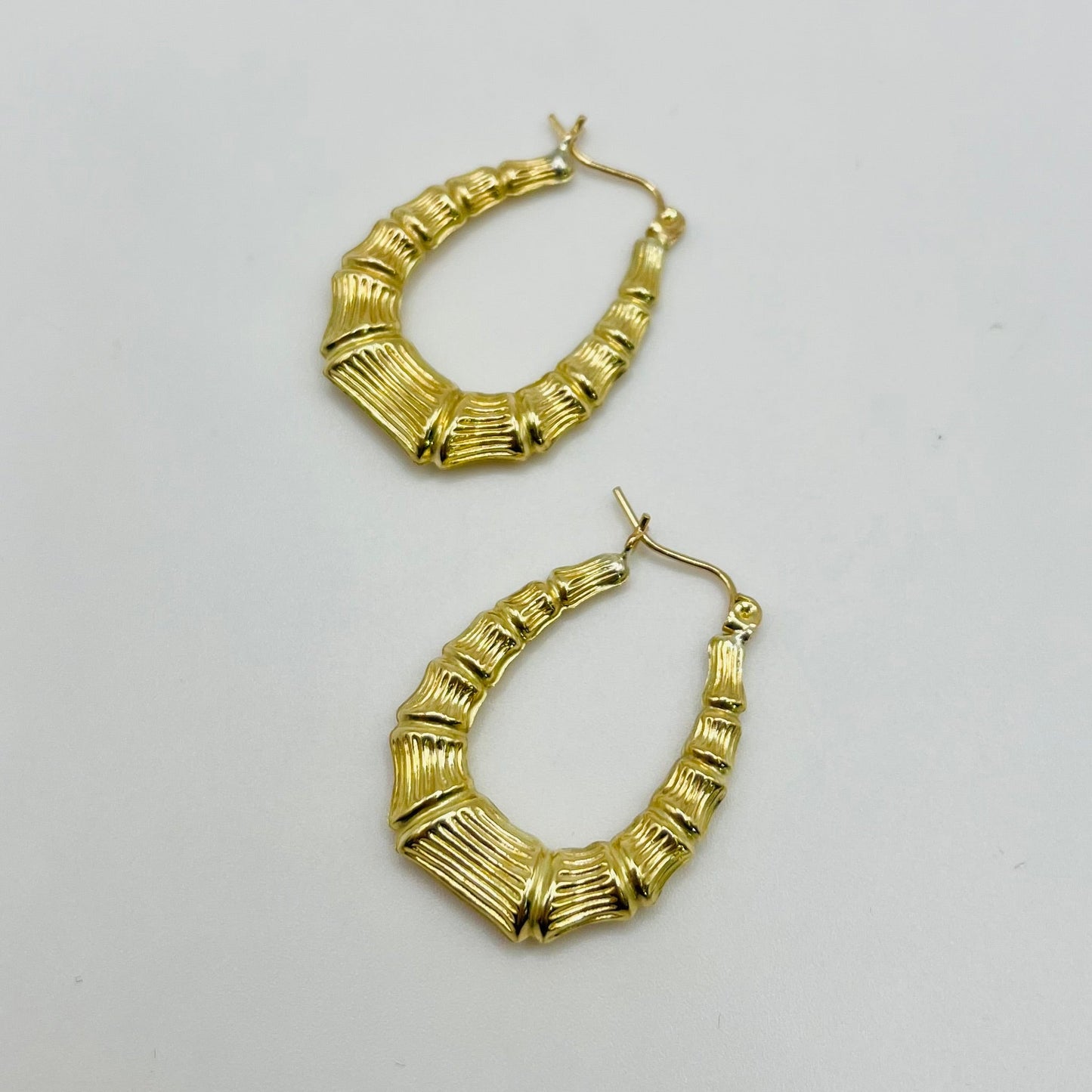 10K Gold Oval Bamboo Hoops | Face Size: 1.1"