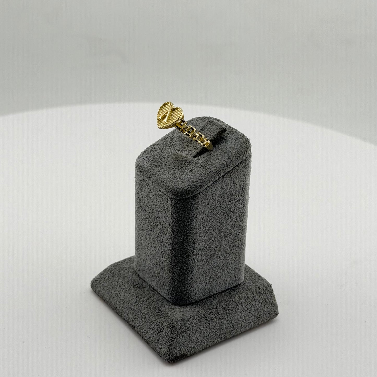 10k Gold Heart Beaded Initial Rx Band Ring
