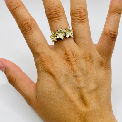 10k Gold Triple Handmade Hibiscus Ring