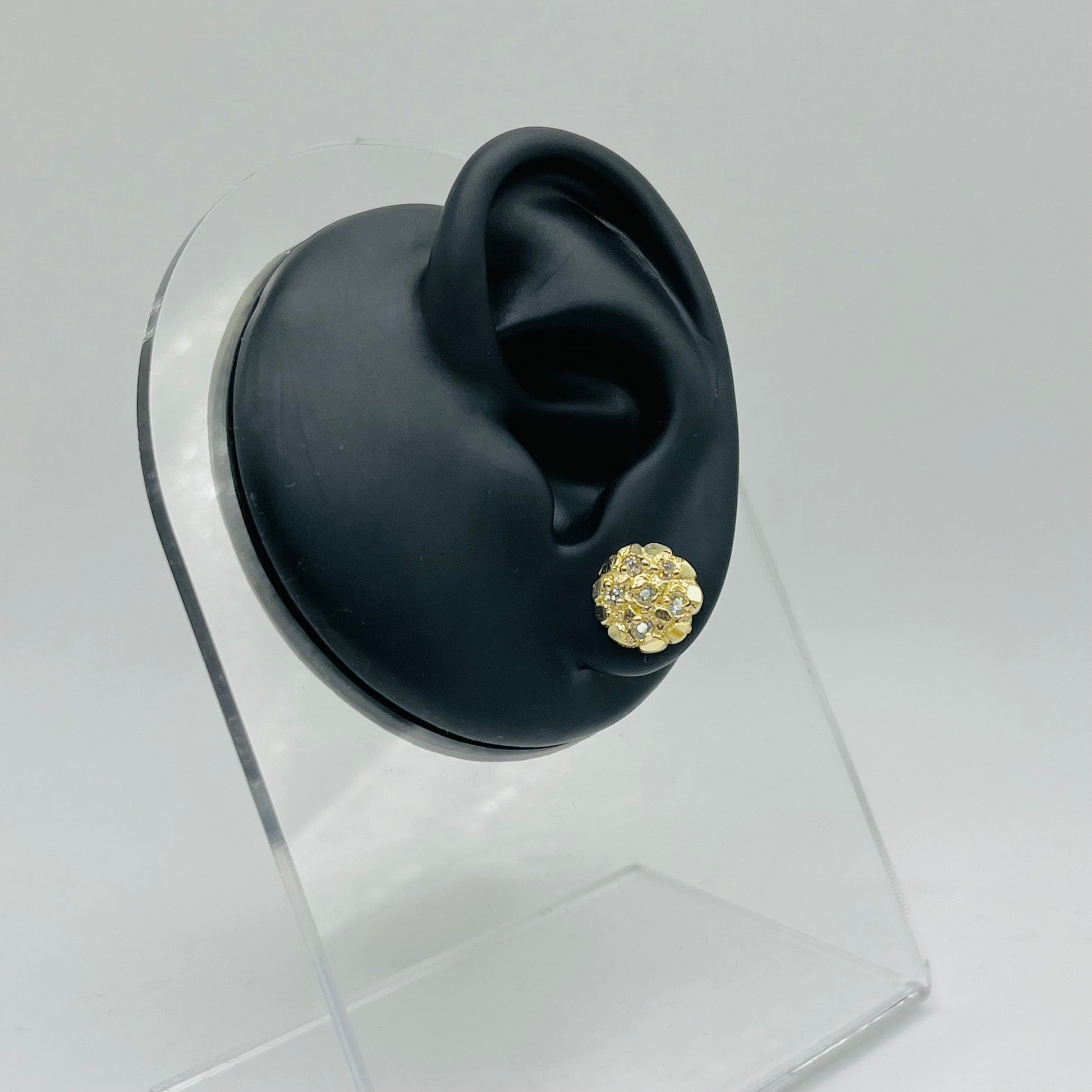 10K Gold Round Nugget Earrings with CZ | Face Size: 10mm