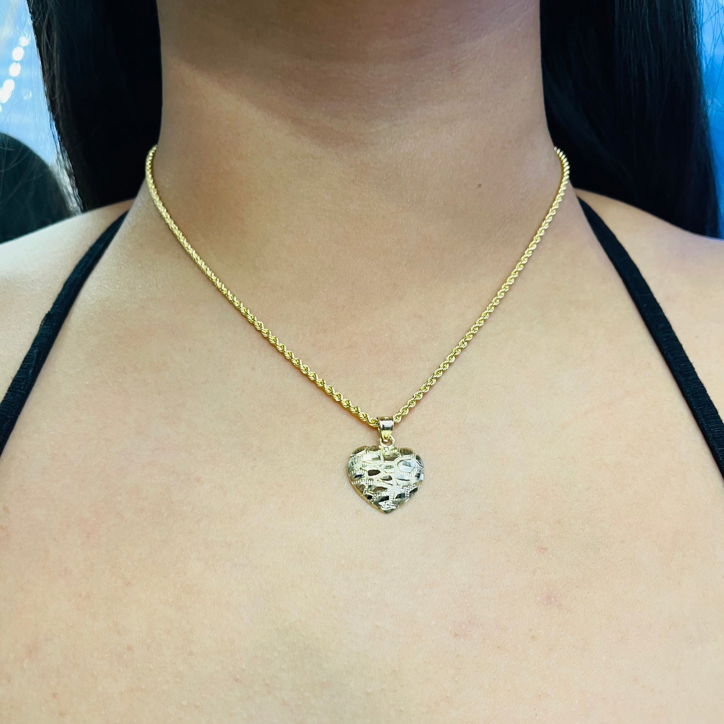 10K Gold Bubble Heart Nugget Charm (S, M)