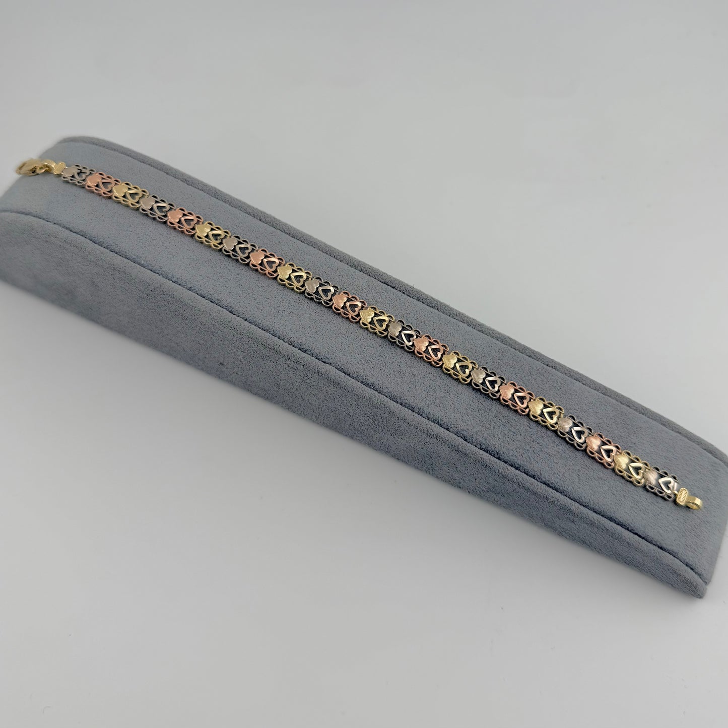 14k Gold Tri Color Heart Pattern Bracelet