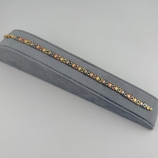 14k Gold Tri Color Heart Pattern Bracelet