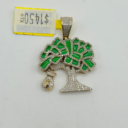 10k Gold Natural Diamond Moneybag Tree Charm