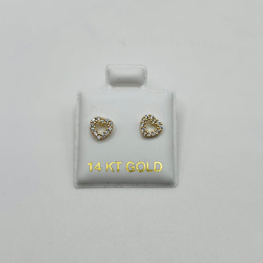 Pair of gold earrings on a display card with '14 KT GOLD' text.