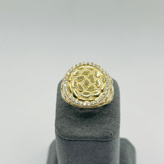 10K Gold Nugget Ring with CZ - Large Round
