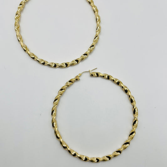 10k Gold Twist Matte Hoops (3" ~ 4.5mm)