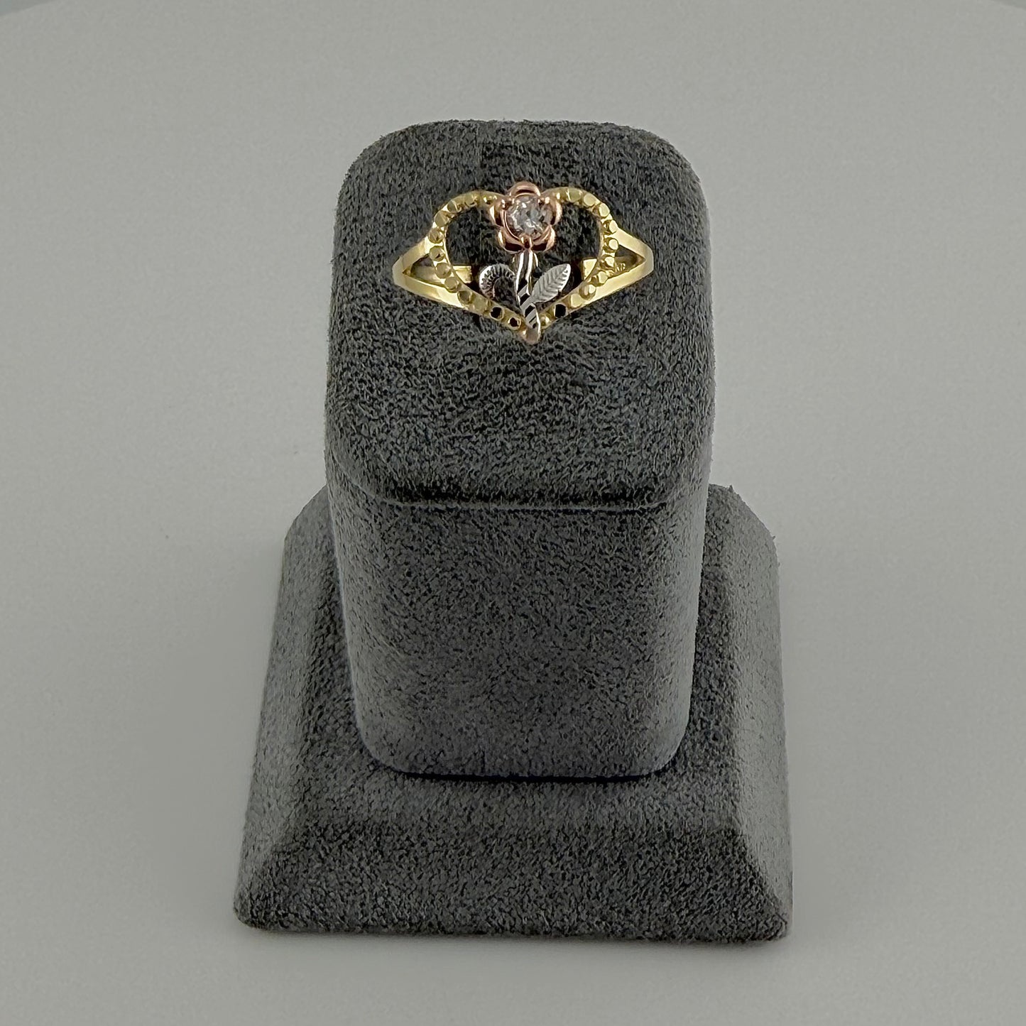10k Gold Tri-Color Cz Flower Ring