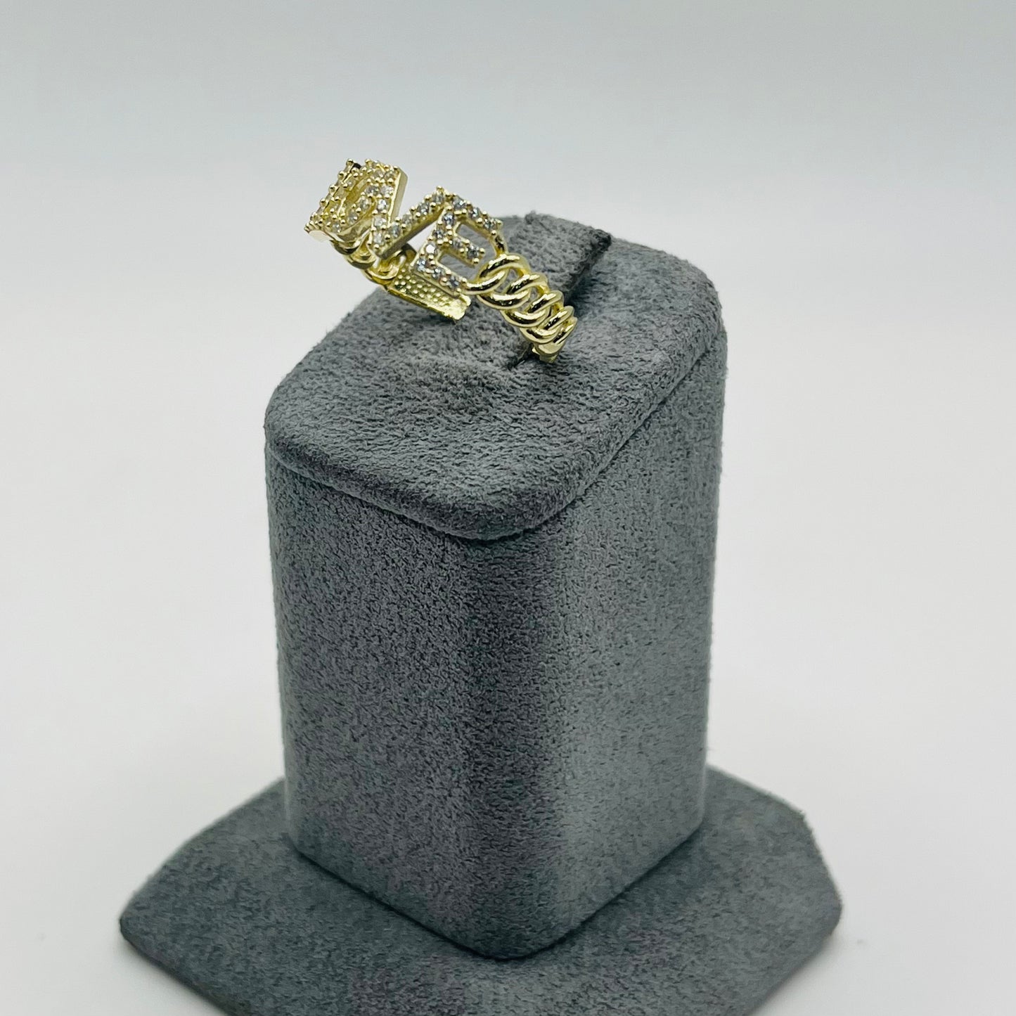 10k Gold Cz Love Cuban Ring