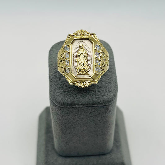 10k Gold Detailed Virgin Mary Cz Ring