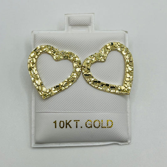 10k Open Heart Nugget Earrings