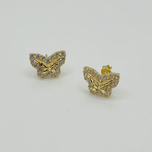 10k Gold Baby Nugget Cz Butterfly Earrings