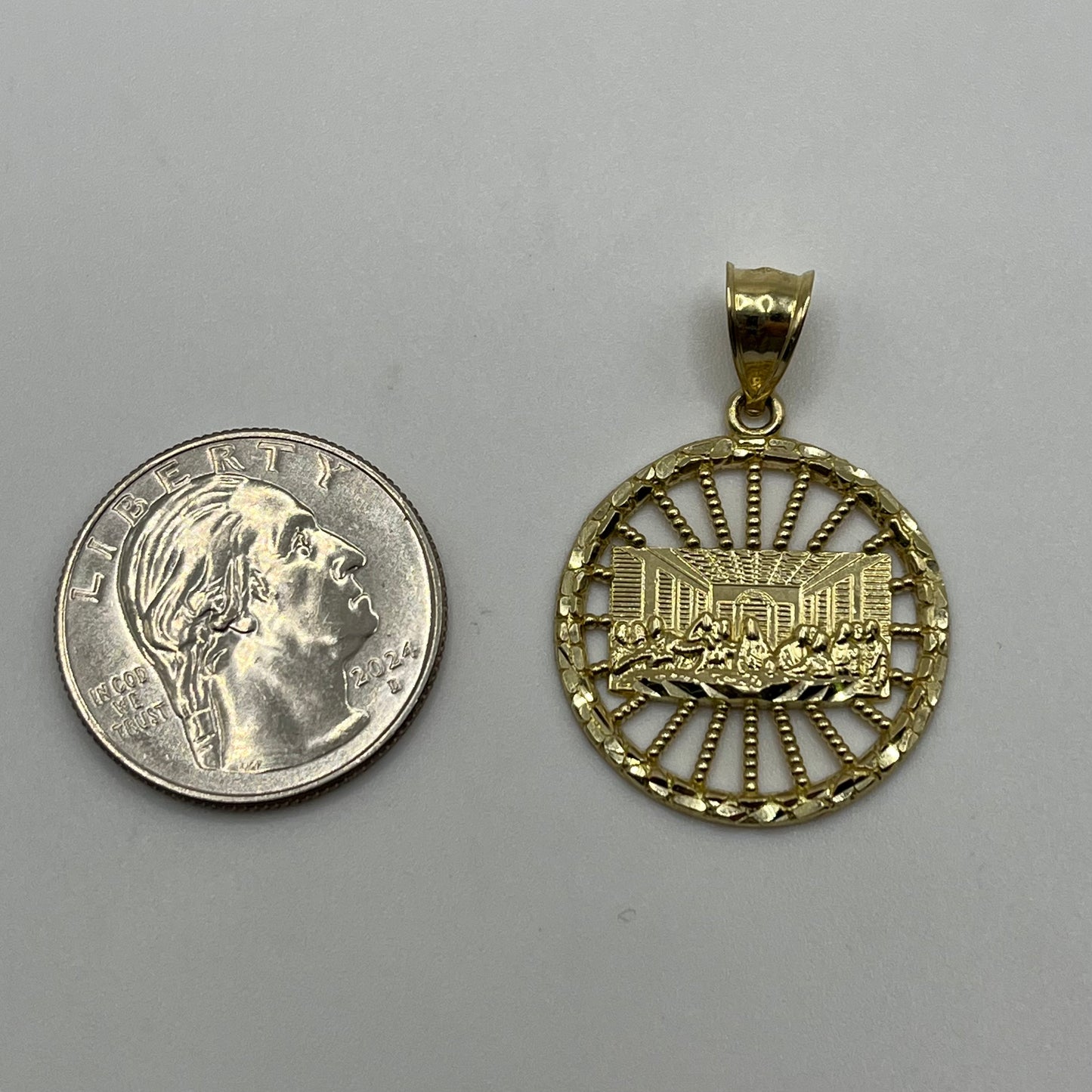 10K Gold Last Supper Pendant Nugget Border (See through style)
