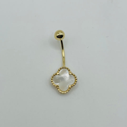 14k Gold White Clover Belly Ring