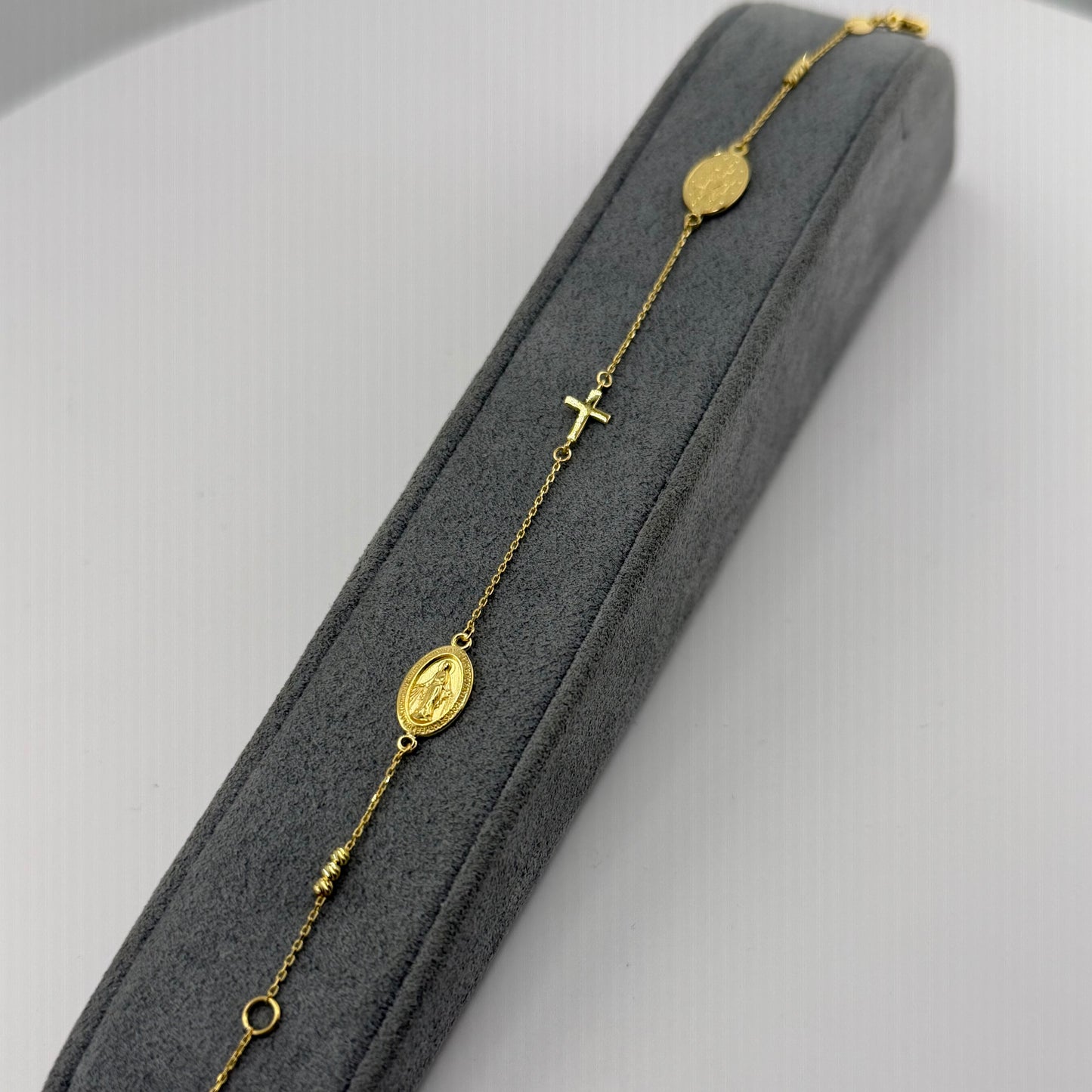 10k Gold Designer Bracelet - Virgin Mary and Cross