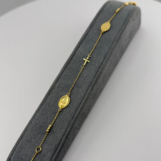 10k Gold Designer Bracelet - Virgin Mary and Cross