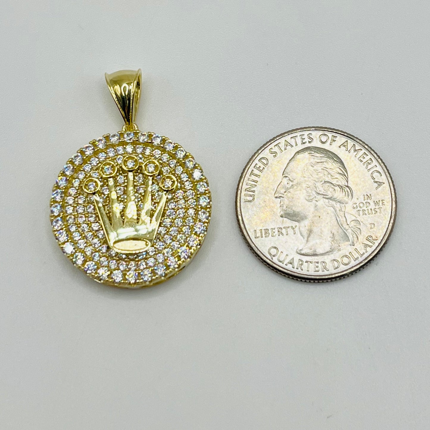 10K Gold Round CZ RX Crown Charm