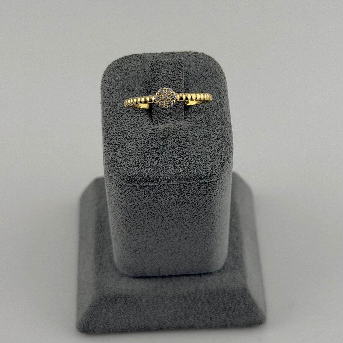 10k Gold Cz Flower Beaded Band Ring