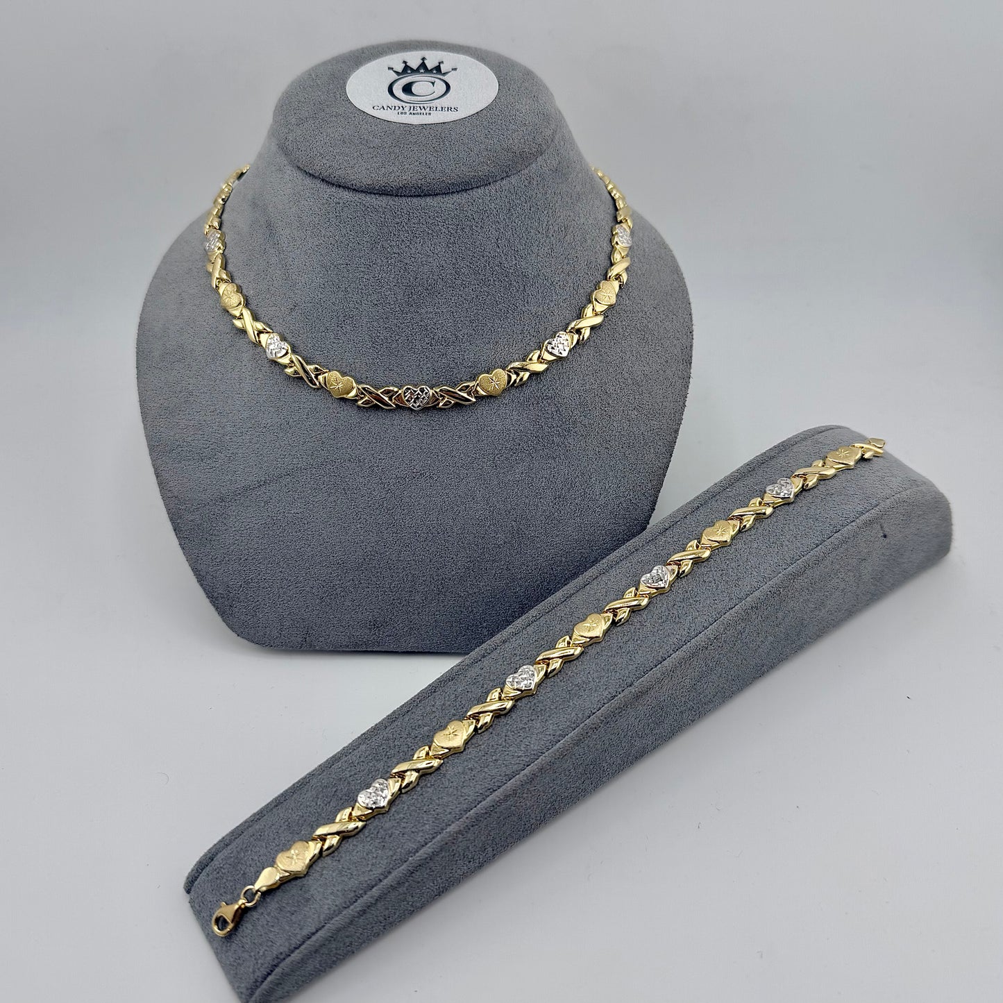 10k Gold Two-Tone XO Chain + Bracelet Set
