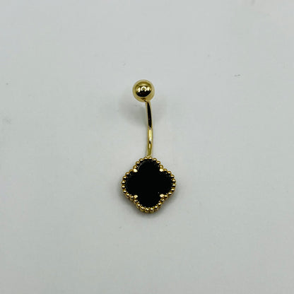 14k Gold Black Clover Belly Ring