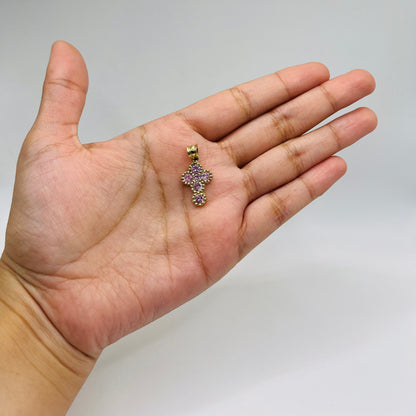 10k Gold Beaded Cz Pink Cross Charm (M)