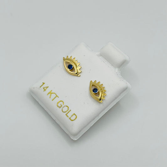 14k Gold Evil Eye Screwback Earrings