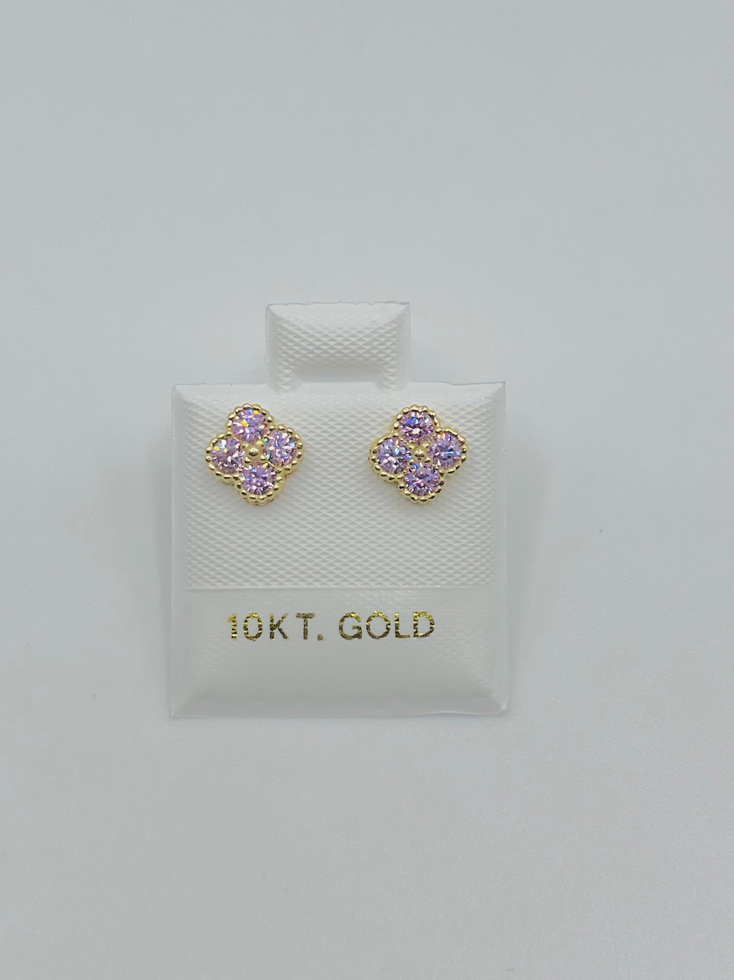 10K Gold Pink Clover CZ Earrings (6mm)