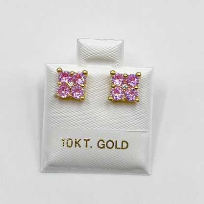 10K Gold Pink Square Flower Earrings (7mm)