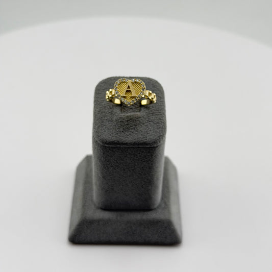 10k Gold Heartly Cz Initial Rx Band Ring