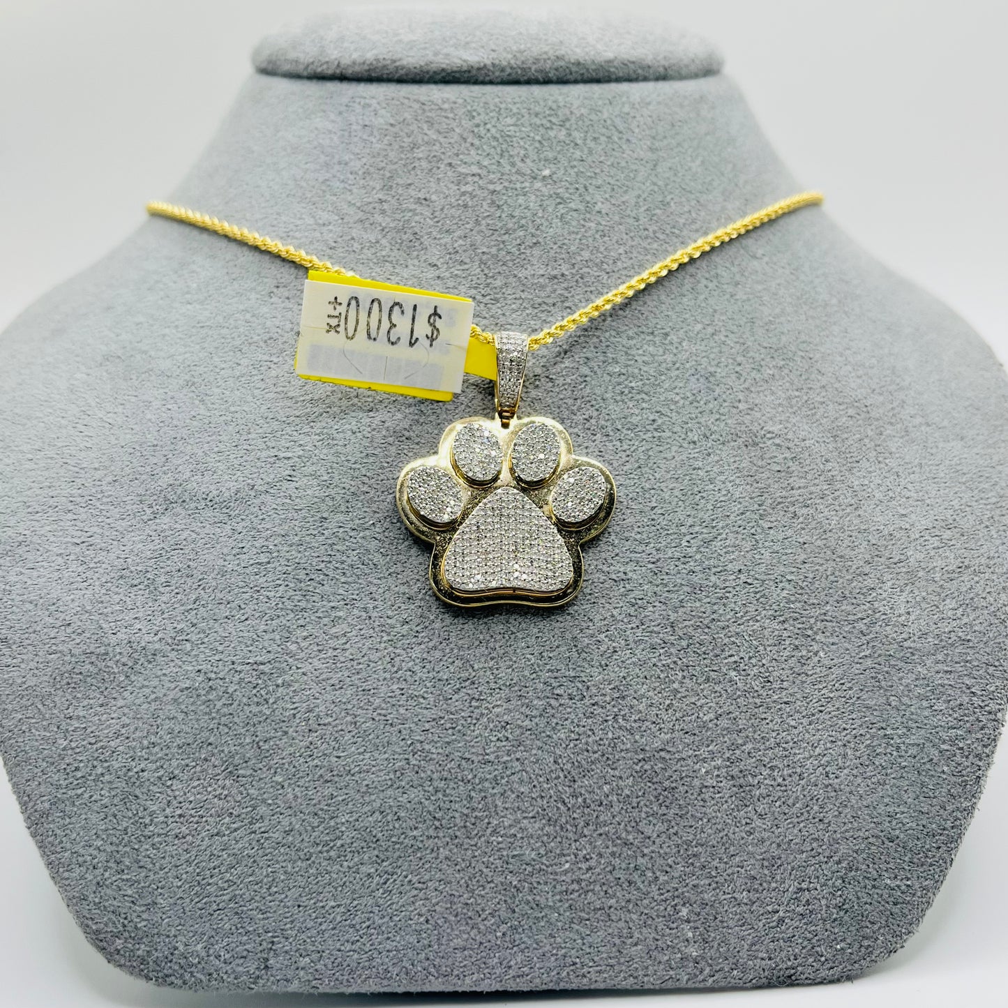 10k Gold Natural Diamond Paw Print Charm
